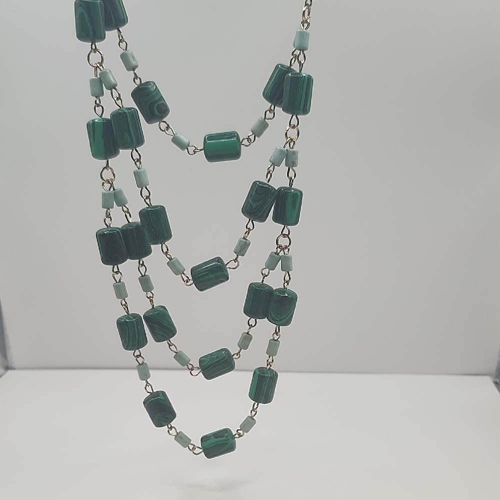 Emerald Green Statement Necklace with Geometric Design